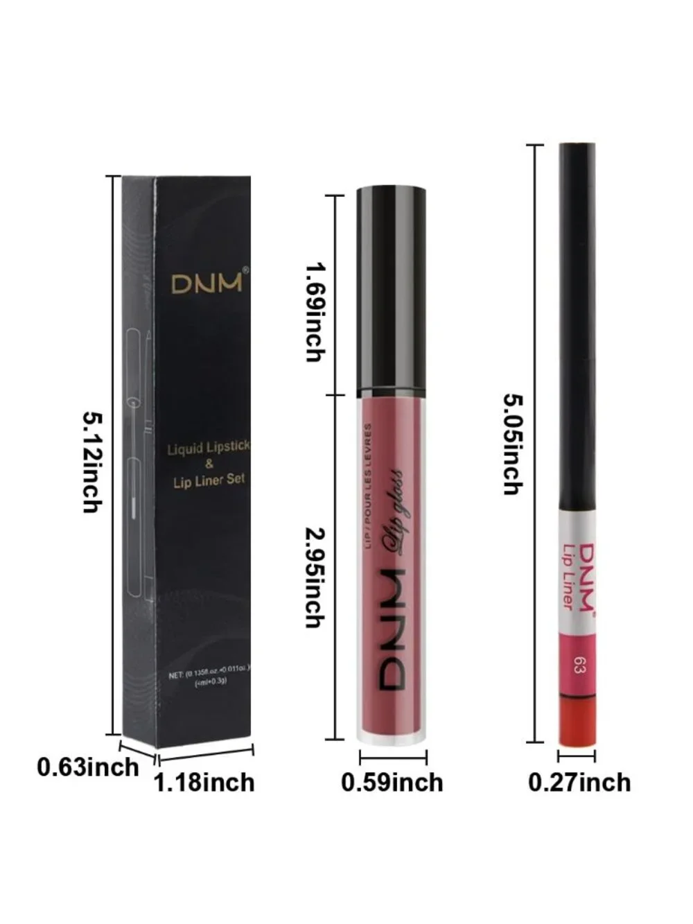 DNM 63# Burgundy Red 2Pcs 24H Long-Lasting Matte Liquid Lipstick and Lip Liner